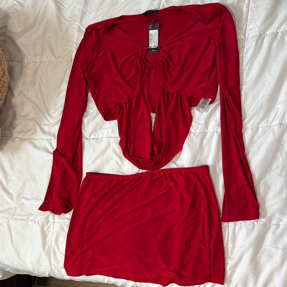 PrettyLittleThing Red Skirt Set